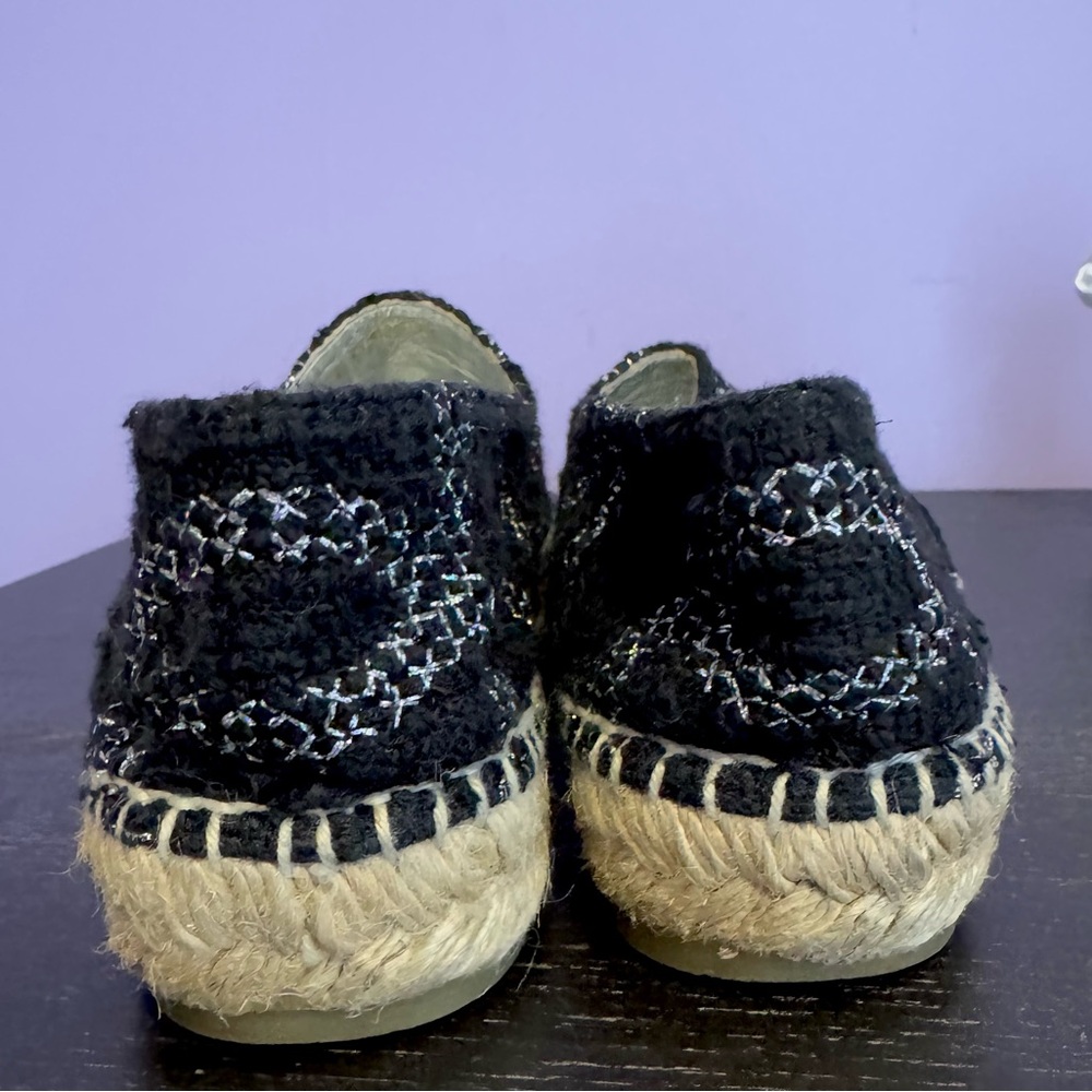 Chanel black tweed silver mettalic cc logo espadrilles - Picture 5 of 15